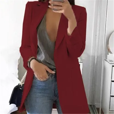 S-5XL Women Slimming Blazer Solid Color Lapel Long Sleeve