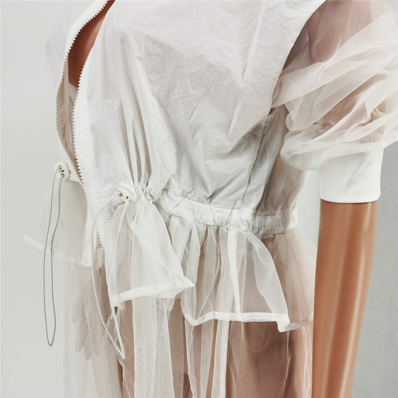 【RHYTHR】SOUTIEN COLLAR BLOUSON Wholesale S-XL Women Fashion Stand Collar Mesh Ruffle