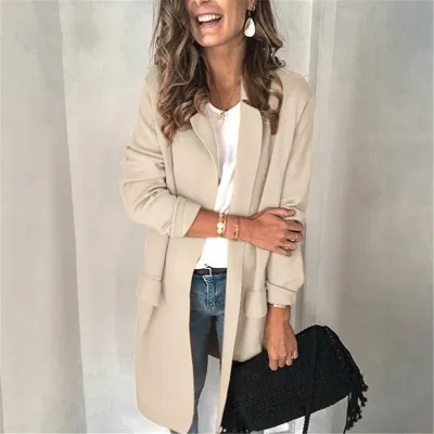 Women Casual Mid-Length Solid Color Blazer Slim Fit Polyester Urban Leisure