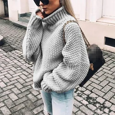 S-XXL Women Casual Turtleneck Dolman Sleeve Cotton Sweater