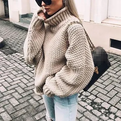 S-XXL Women Casual Turtleneck Dolman Sleeve Cotton Sweater
