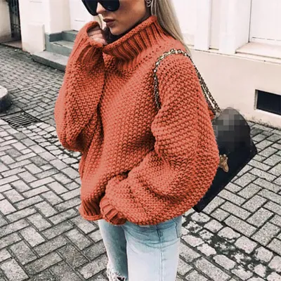 S-XXL Women Casual Turtleneck Dolman Sleeve Cotton Sweater