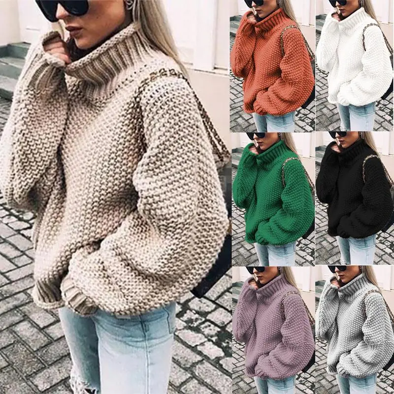 S-XXL Women Casual Turtleneck Dolman Sleeve Cotton Sweater