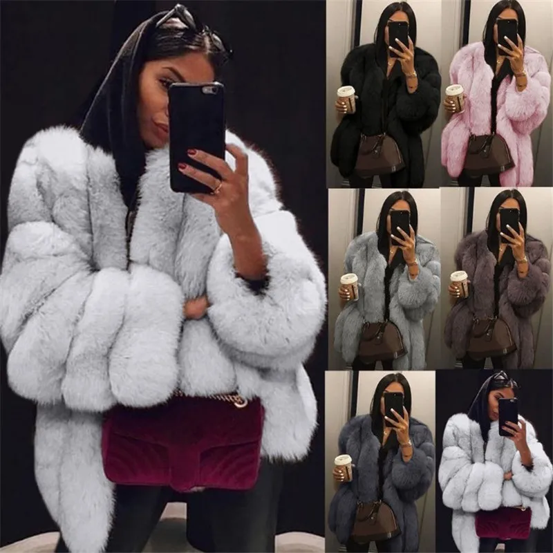 S-4XL Women's Fashion Faux Fur Patchwork Coats for OL Commuting