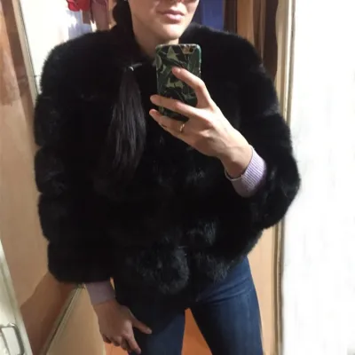 S-4XL Women Fashion Round Neck Faux Fur Coat Street Style