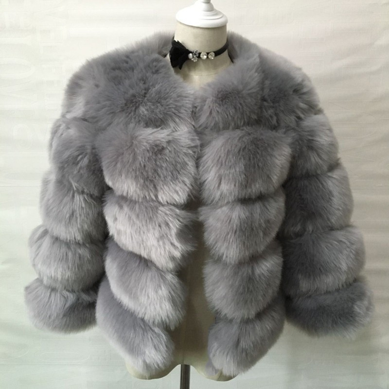 Wholesale S-4XL Women Fashion Round Neck Imitated Fox Fur Coat