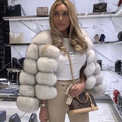 S-4XL Women Fashion Round Neck Faux Fur Coat Street Style
