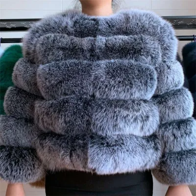 S-4XL Women Fashion Round Neck Faux Fur Coat Street Style