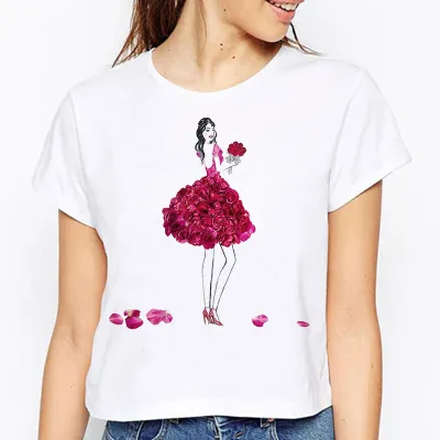 XS-3XL Women Fashion Rose Girl 3D Printing T-Shirts