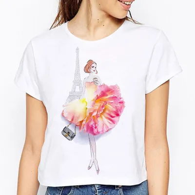 XS-3XL Women Fashion Rose Girl 3D Printing T-Shirts