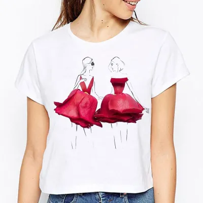 XS-3XL Women Fashion Rose Girl 3D Printing T-Shirts