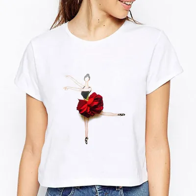 XS-3XL Women Fashion Rose Girl 3D Printing T-Shirts