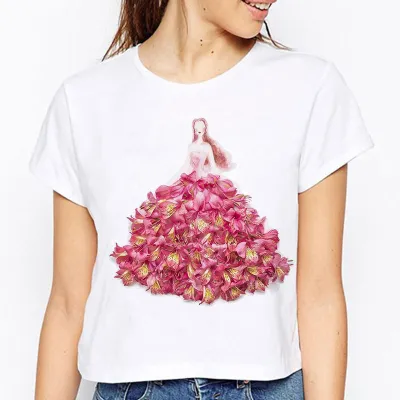 XS-3XL Women Fashion Rose Girl 3D Printing T-Shirts