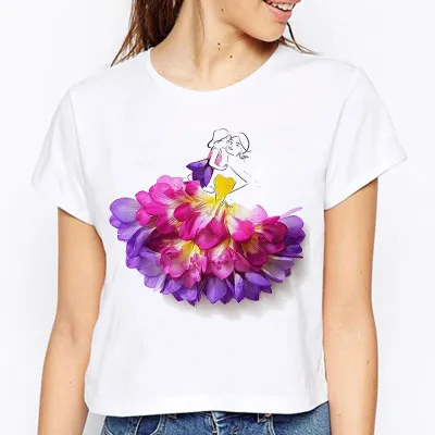XS-3XL Women Fashion Rose Girl 3D Printing T-Shirts