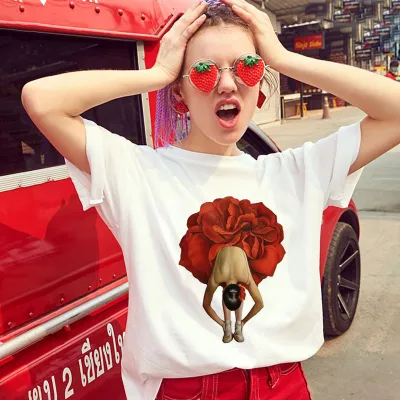 XS-3XL Women Fashion Rose Girl 3D Printing T-Shirts