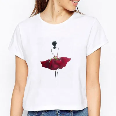 XS-3XL Women Fashion Rose Girl 3D Printing T-Shirts