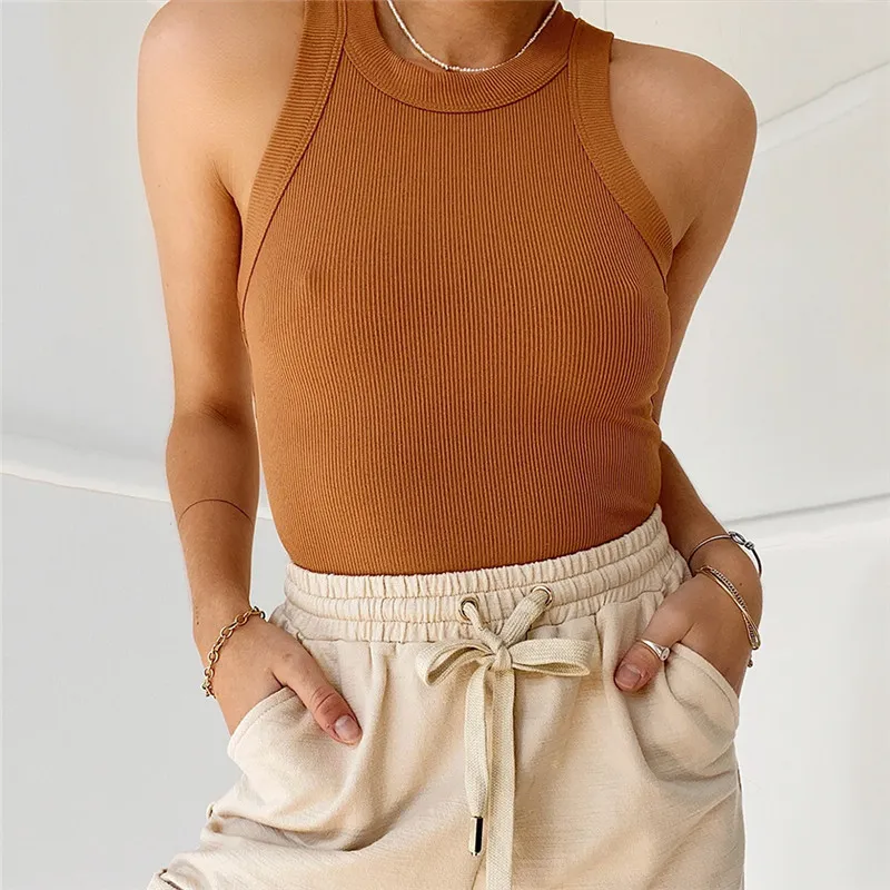 S-L Women Cotton Slim Fit Ultra-Short Crew Neck Tank Top