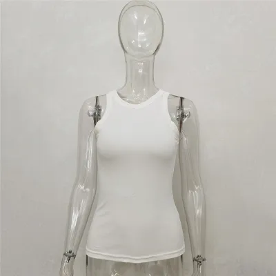 S-L Women Cotton Slim Fit Ultra-Short Crew Neck Tank Top