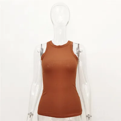 S-L Women Cotton Slim Fit Ultra-Short Crew Neck Tank Top