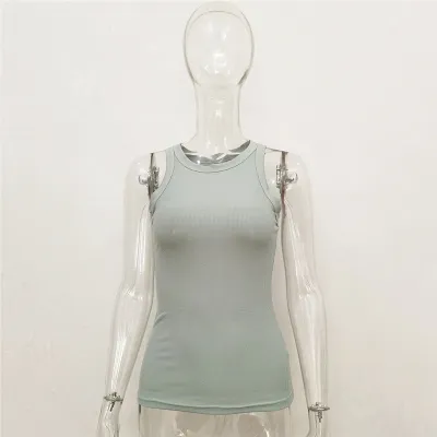 S-L Women Cotton Slim Fit Ultra-Short Crew Neck Tank Top