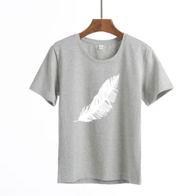 S-3XL Women Fashion Feather Print Modal T-Shirts