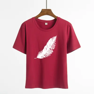 S-3XL Women Fashion Feather Print Modal T-Shirts
