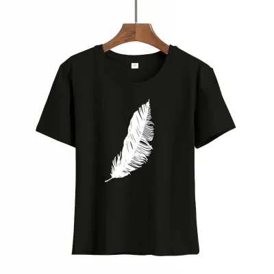 S-3XL Women Fashion Feather Print Modal T-Shirts