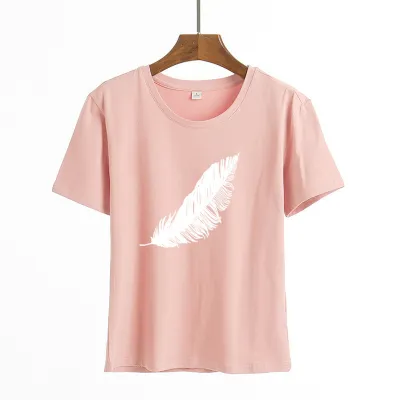 S-3XL Women Fashion Feather Print Modal T-Shirts