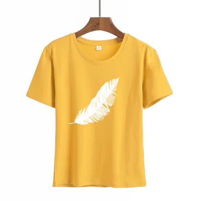 S-3XL Women Fashion Feather Print Modal T-Shirts