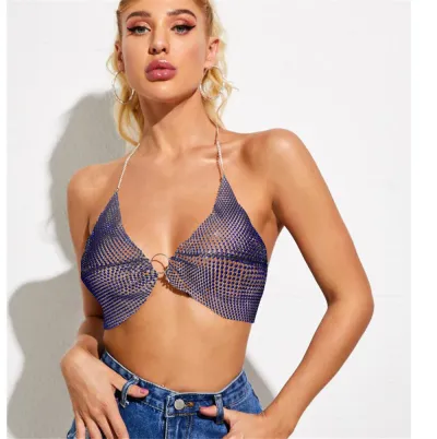 Women Sexy Mesh Rhinestone Party Camis Tank Top