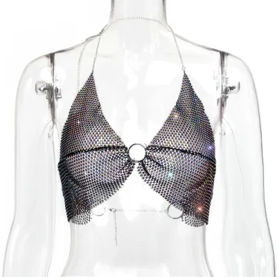 Women Sexy Mesh Rhinestone Party Camis Tank Top