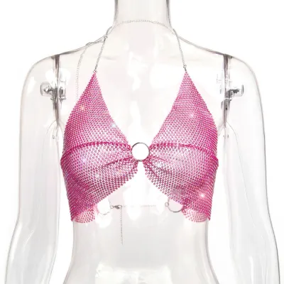 Women Sexy Mesh Rhinestone Party Camis Tank Top