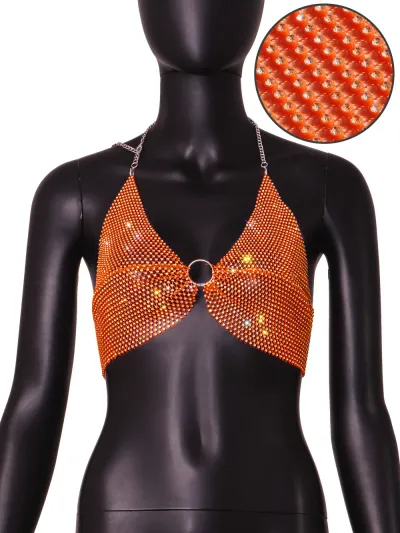 Women Sexy Mesh Rhinestone Party Camis Tank Top