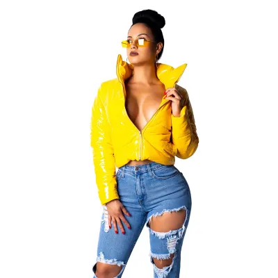 Winter Women Bright PU Leather Quilted Coat Street Hipster Style