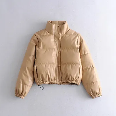 S-L Women Quilted Coat Stand Collar Long Sleeve Solid Color Urban Leisure