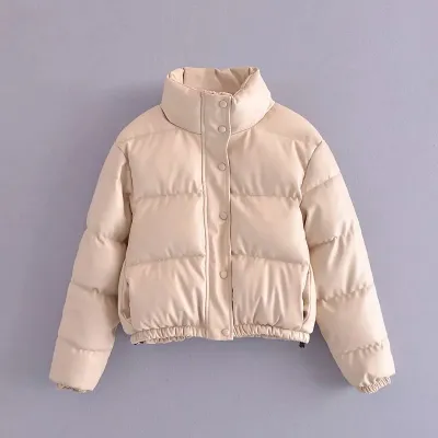 S-L Women Quilted Coat Stand Collar Long Sleeve Solid Color Urban Leisure