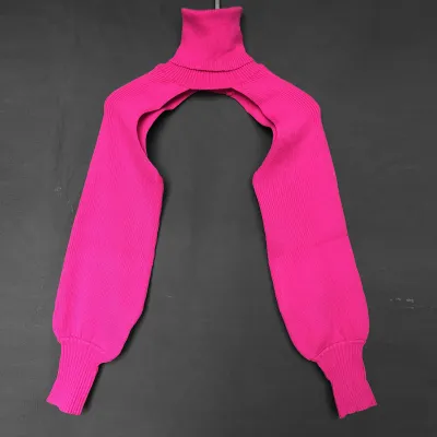 Women's Rabbit Hair Blend Knitted Crop Top with Turtle Neck and Lantern Sleeves