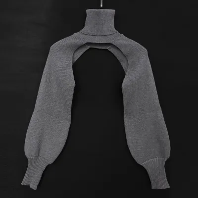 Women's Rabbit Hair Blend Knitted Crop Top with Turtle Neck and Lantern Sleeves