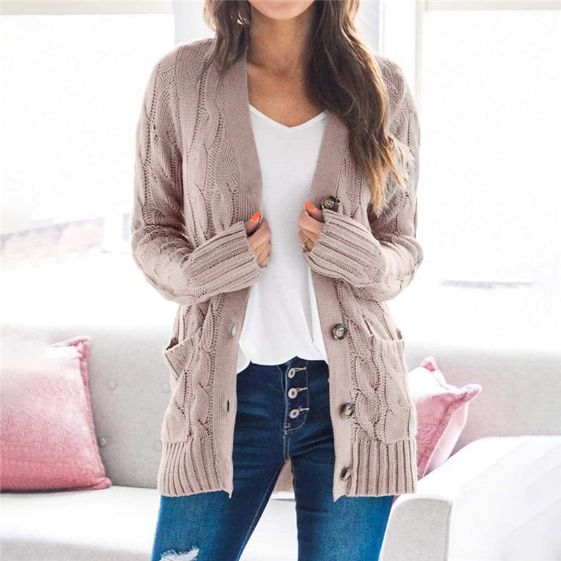 Wholesale S-XL Women Fashion V-Neck Single Breasted Knitted