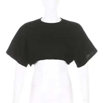 S-L Women's Loose Fit Cropped T-Shirt - Urban Leisure Solid Color Short Sleeve Cotton Blend Tee