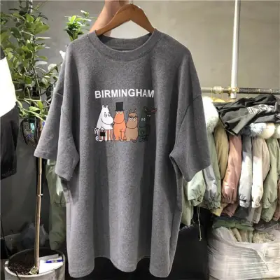 M-2XL Women Cartoon Letter Printed Loose Fit T-Shirt