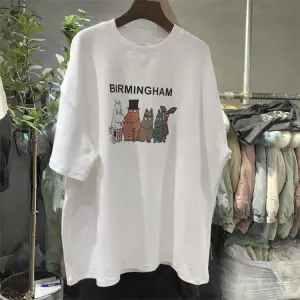 M-2XL Women Cartoon Letter Printed Loose Fit T-Shirt