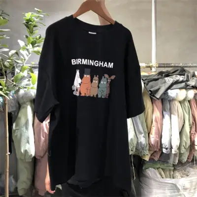 M-2XL Women Cartoon Letter Printed Loose Fit T-Shirt