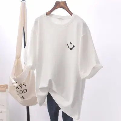 M-2XL Women Smiley Face Printed Loose T-Shirt