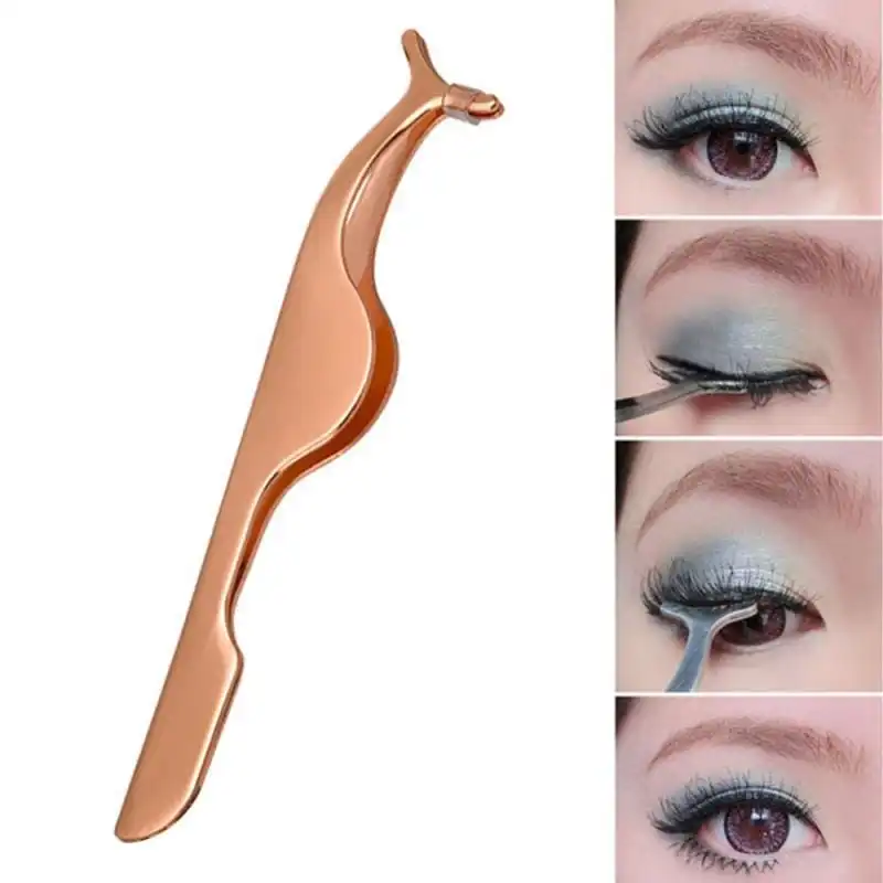 Stainless Steel False Eyelash Multi-function Tweezers Aid Makeup Tool