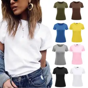 S-2XL Women Slim Fit Polyester Casual T-Shirt Urban Leisure Crew Neck Solid Color