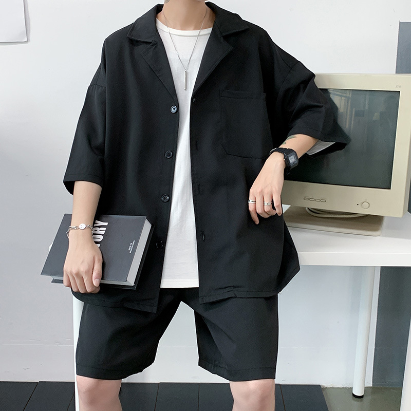 Wholesale Men Casual Summer Solid Color Short Sleeve Lapel