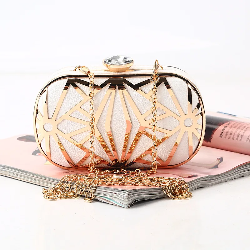 Women Chic Stripe Decoration Solid Color Crossbody Handle Evening Bag