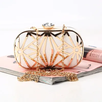 Women Chic Stripe Decoration Solid Color Crossbody Handle Evening Bag