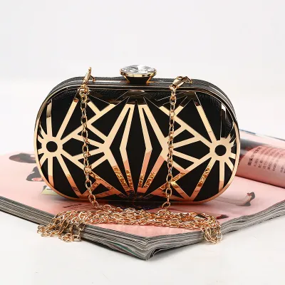 Women Chic Stripe Decoration Solid Color Crossbody Handle Evening Bag